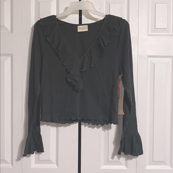 LOVEFOOL charcoal thermal cotton waffle material crop top NWT shirt size 2X - Picture 1 of 13